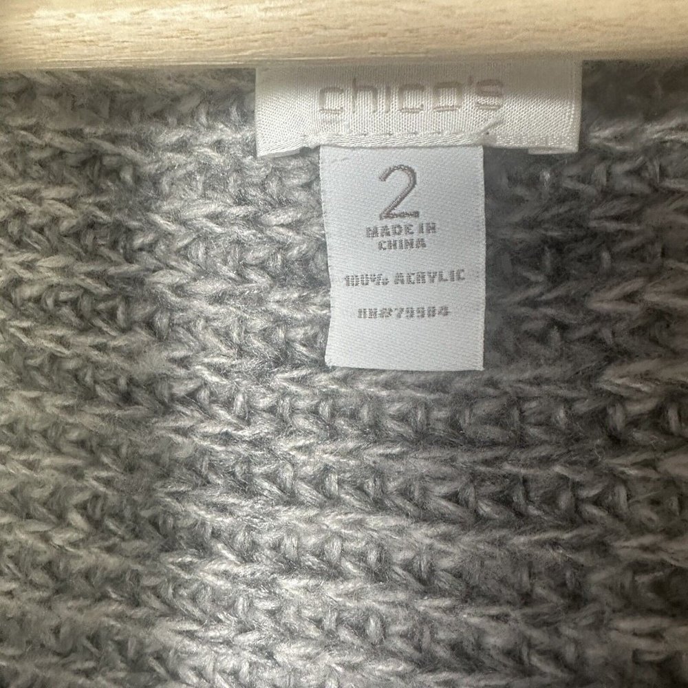 Chico's Sweater Womens Large Gray Patchwork Open … - image 3